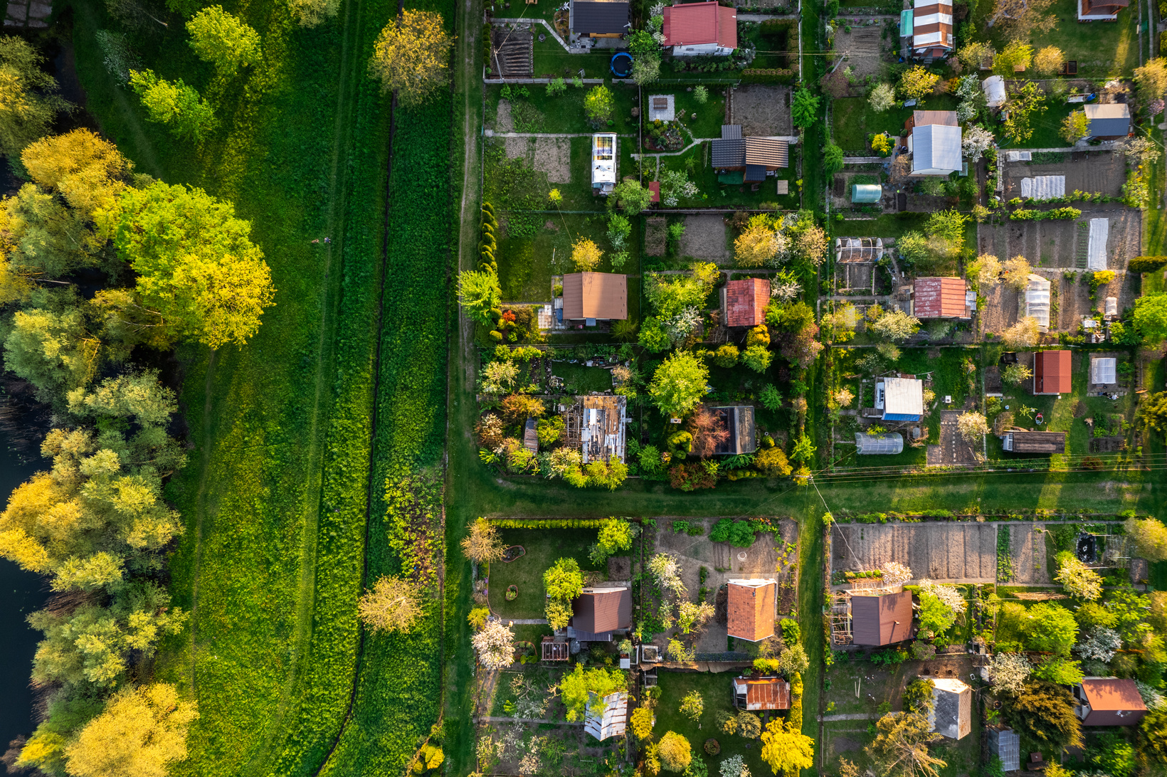 Urban Plot Gardens at Spring. City Landscape in Tarnow Poland. D