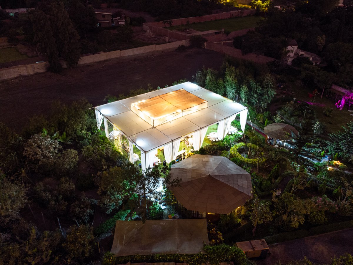 Evening Wedding Reception, Party Venue Decoration, Photo Taken with a Drone.